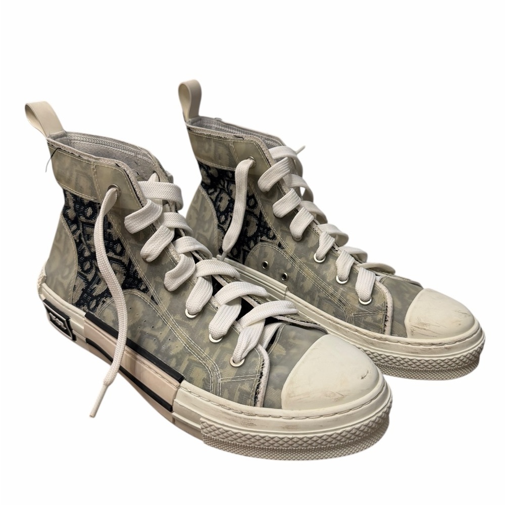 Dior Gray and White B23 Monogram High-Top Oblique Technical Canvas Sneakers - Picture 9 of 10